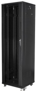 Free-Standing Rack 19in, 32U 600Wx1620Hx600D, toughened glass front door, removable side panels, cable entry on the top, bottom, incl. adj. feet, castors, max. load 800kg, flatpack, black