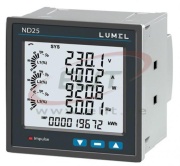 Power Network Meter ND25, 1/3ph| 2/3/4-wire, input 100-600VLL, CT-1/5A, LCD, %THD V/I up to 31th, output BACnet /IP, RTC, data logging 8MB flash, sv 100..550VAC/DC, cl. 0.2s, op. temp -20 to +70°C, ■96x96mm/ □92x92mm, Lumel