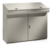 Control Desk ZBA, 1000Wx1000Hx400D, double front doors, upper panel, TS35, gas springs, mounting plate, adj. cable entry, doors w. ø3mm double bar closing system, CE/UL, IP55 IK10, NEMA12, grey