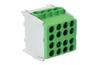 Main Terminal Block Al/Cu HLAK 25-1/6 M2, 2x 25/16mm²/ 6x 16/10mm², 130/100A 1000VAC/DC, 2.5/2Nm, TS35, Pollmann, green