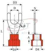 Kahvel-kaabliking kraega V 3.7 r, 0.5..1.5mm² M3.5, G3.7 L20.6, -25..75°C, PVC, 100pcs/pck, punane