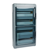 Plastkilp Plexo³, 4x 18M, 125A 400VAC, PEN 35, 35, reinforced polystyrene, PC, -25..40°C, incl. 18 cable glands, UV-stable, HF, cl. II, IP65 IK09, kirgas, hall