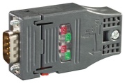 PB FC RS485 Plug 180, PB-plug w. fast connect connector and axial cable, outlet f. industry PC, Simatic OP, OLM, transmission rate: 12Mbit/s, terminating resistor w. separating function, plastic housing
