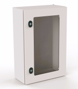 Metallkilp E COR, 400Wx400Hx200D, läbipaistev uks, paigaldusplaat, 1x läbiviiguplaat 310x110, 1lukk ø3mm kaksikhammasvõti, C3M| epoksüvaigu kiht, IP66 IK10, Nema4, hall