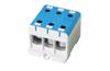 Hargnemisklemm Al/Cu UK150/3N, 1P (6holes) 35-150mm² 580/640A 1000VAC/ 1500VDC, Hex6 14Nm 25..50mm²/ 35Nm 70..150mm², TS35/ panel mount, MaxPro, sinine