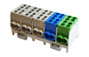 Hargnemisklemm Al/Cu HLAK 25-5/10 S, 5x (2x 25/16mm²/ 2x 16/10mm²), 130/100A 1000VAC/DC, 2.5/2Nm, TS35, Pollmann, 3x hall, sinine, roheline