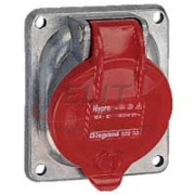Panel Mount Socket Hypra, 3P+E 16A 415VAC, inclined, metal, IP44