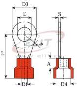 Ring Terminal w. Collar R 8.4 r, 0.5..1.5mm² M8, ø8.4 L26.8, -25..75°C, PVC, 100pcs/pck, red