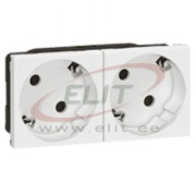 Socket Mosaic, mech.| 2x 2P+E 45°, shutters, 16A 250VAC, spring clamp, 4M, white