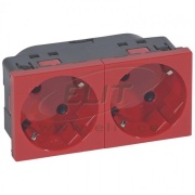 Socket Mosaic, mech.| 2x 2P+E 45°, shutters, 16A 250VAC, spring clamp, 4M, Legrand, red