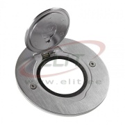 Floor Socket Box Arteor/Mosaic, round, 1x 2M, white LED, 180° opening flap, IP44 IK08, stainless steel