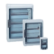 SM Distribution Box Plexo³, 8M, 40A 400VAC, PEN 8, 8, 200x200x116mm, reinforced polystyrene, PC, -25..40°C, incl. 7 cable glands, UV-stable, HF, cl. II, IP65 IK09, Legrand, transparent, grey