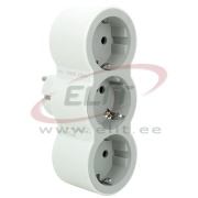 Multi-Socket Plug, 3x front outlets schuko 2P+E 16A 230V, 3680W, white-grey