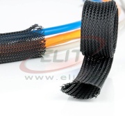 Braided Sleeving PG25, ø25..34mm, polyester PET HB, -50..150°C, HF, highly flexible, 50m/pck, black