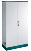 Cabinet ENUX, 1400Wx2000Hx600D, frame, blank double door, rear panel, lever-operated double bar locking w. 3mm double-bit insert, modular, adj. cable entry w. sealing gasket, C3M| epoxy resin layer, IP55 IK10, NEMA12, ocean blue/ grey