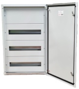 SM Distribution Box JXJ, 3x 12M, 63A 400VAC, 350x705x140mm, top, bottom cable entry plates, galvanised steel sheet, -5..40°C, 2x FL21, Jumax JXJ 36-12, IP44 IK10, MaxPro, pebble grey