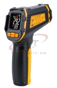 Infrared Thermometer -50℃ To 490℃, high acc. 0-100℃ ±1.5℃ , Color LCD, 13 points laser, emissivity 0.1-1.0 adjust., distance to Spot Size 12:1, work humidity 10-95%RH, max/min. alarm, battery 2x 1.5V AAA not incl., GVDA
