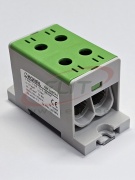 Universal Tapping Block Al/Cu TBA, 1P (4holes) 35-95mm² 440/490A 1000VAC/1500VDC, 35mm DIN-rail, panel mount, green