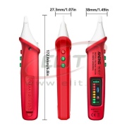 AC Voltage Detector, 12..1000VAC, flashlight, live detection, adj. sensitivity, sound, light alarm, breakpoint testing, NCV induction detection, -10..50°C, 2x AAA batteries, red