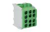 Main Terminal Block Al/Cu HLAK 25-1/4 M2, 2x 25/16mm²/ 4x 16/10mm², 130/100A 1000VAC/DC, 2.5/2Nm, TS35, Pollmann, green