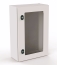 Mild Steel Enclosure E COR, 400Wx300Hx200D, transparent door, mounting plate, 1x gland plate 310x110, 1x lock w. ø3mm double bar key, C3M| epoxy resin layer, IP66 IK10, Nema4, grey