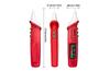 AC Voltage Detector, 12..1000VAC, flashlight, live detection, adj. sensitivity, sound, light alarm, breakpoint testing, NCV induction detection, -10..50°C, 2x AAA batteries, red